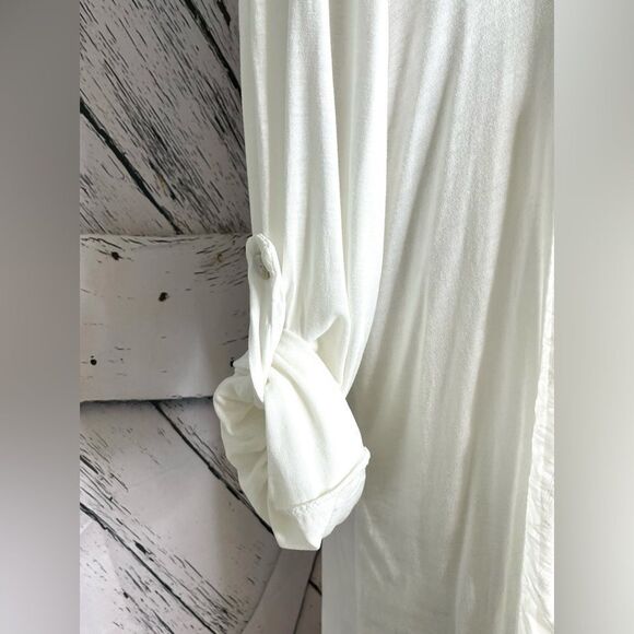 Envy Open Front Silk Trimmed Waterfall Cardigan White M - Picture 3 of 7